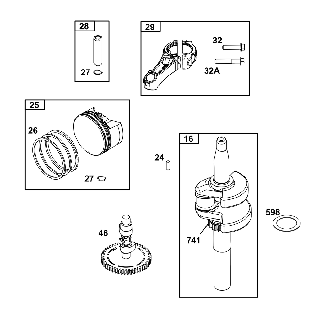 Crankshaft Group Diagram and Parts List for 125P42-0031-H5  Briggs and Stratton Engine